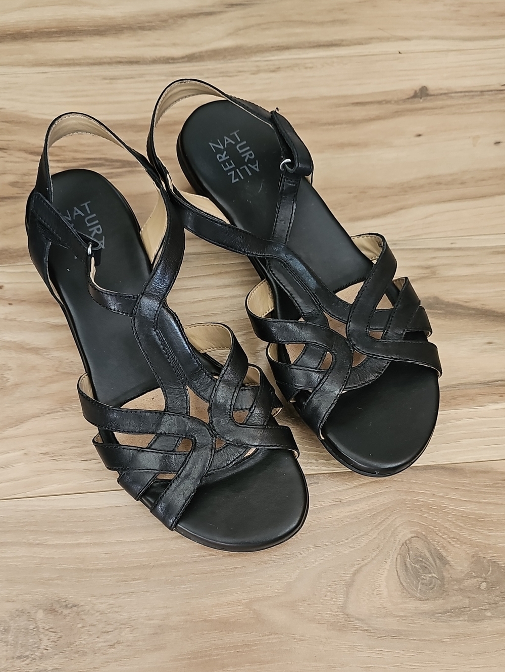 Naturalizer Black Strappy Leather Slingback Sandals